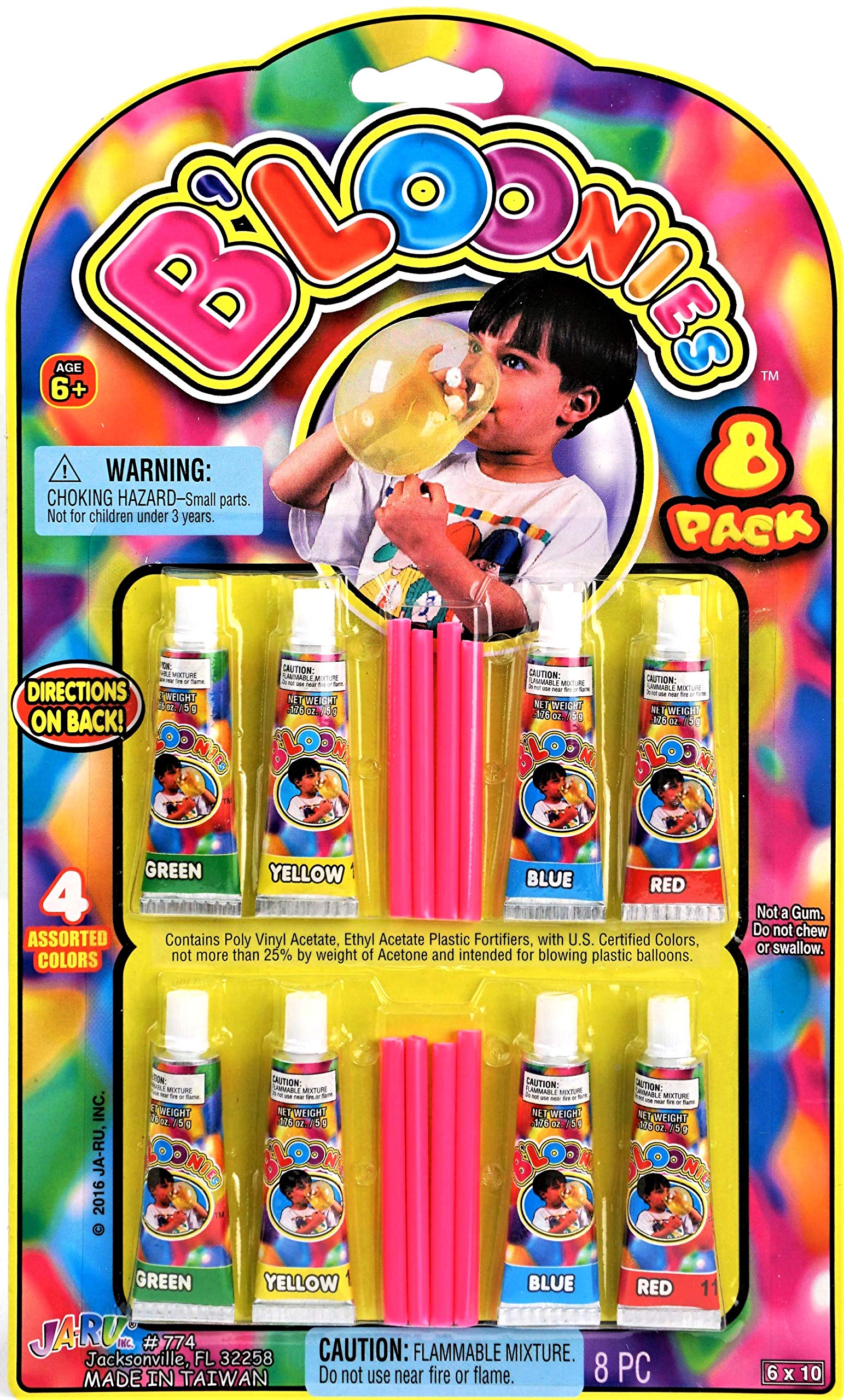 JA-RU B'loonies Plastic Balloon Variety 8 – 2 Packs with 16 Tubes, Straws & Sticker
