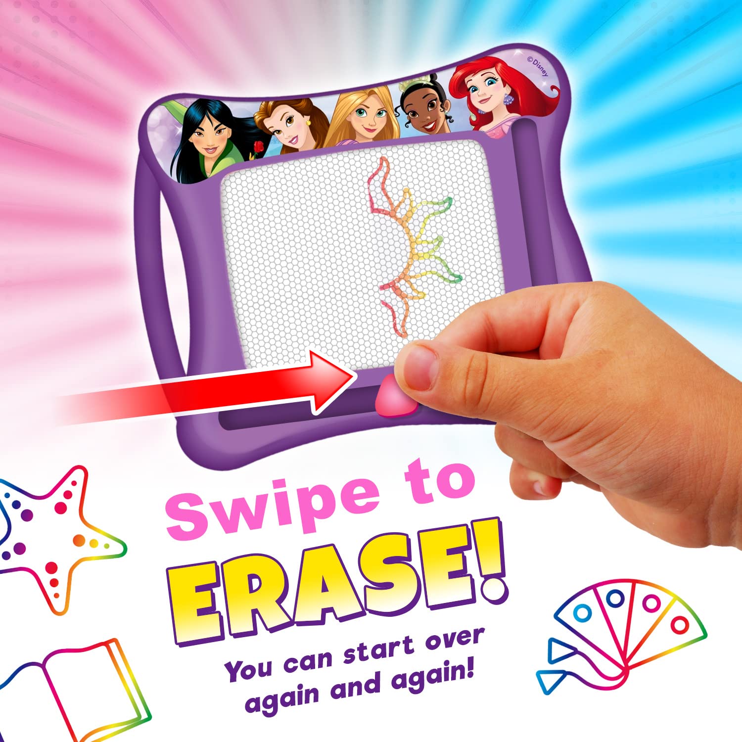 JA-RU Disney Princess Magic Draw Magnetic Drawing Pad – Mess-Free Doodle Board for Kids, Travel Toy with Stylus