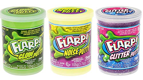 JA-RU Flarp Putty Variety Pack: Glow in the Dark, Glitter & Classic Noise Putty Fidget Toy Set (3 Units + Bouncy Ball)
