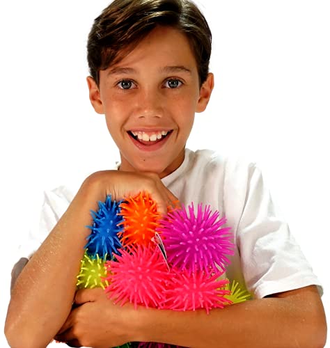 JA-RU Googly Puffer Ball 2-Pack – Stretchy Sensory Fidget Toy with Rubber Spikes and Finger Loop