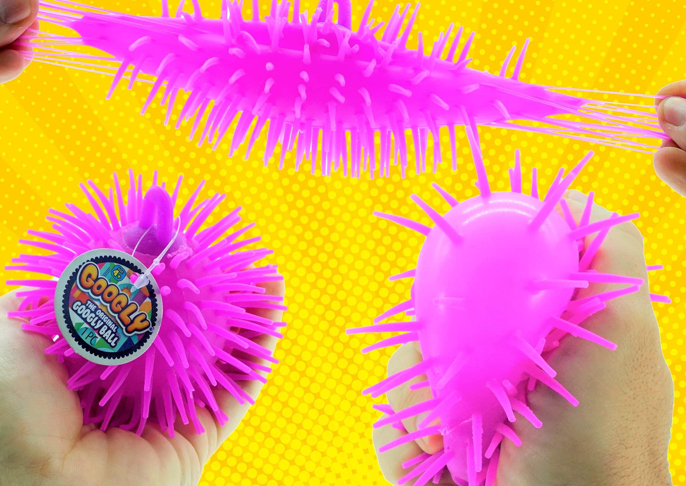 JA-RU Googly Puffer Ball 2-Pack – Stretchy Sensory Fidget Toy with Rubber Spikes and Finger Loop