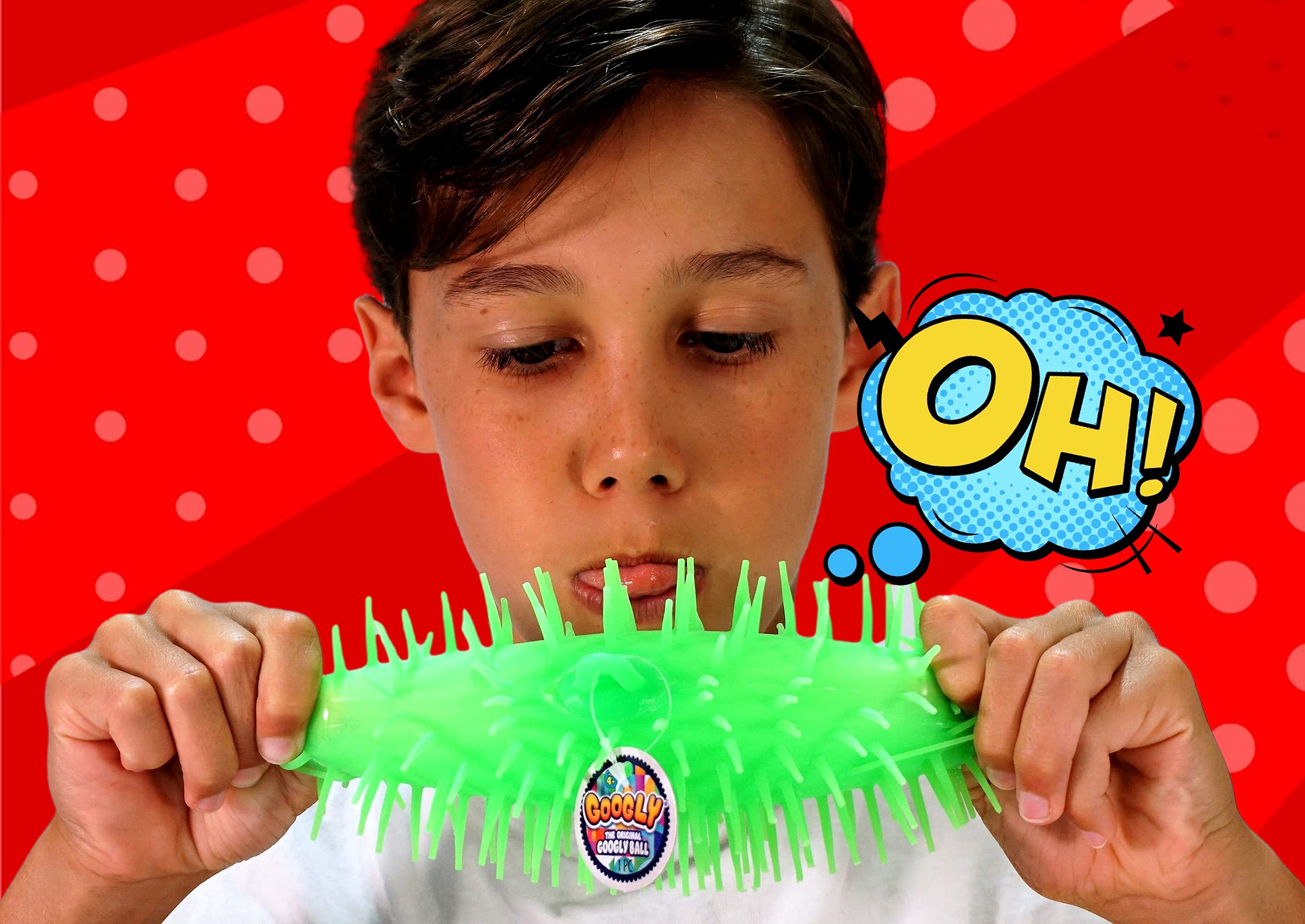 JA-RU Googly Puffer Ball 2-Pack – Stretchy Sensory Fidget Toy with Rubber Spikes and Finger Loop