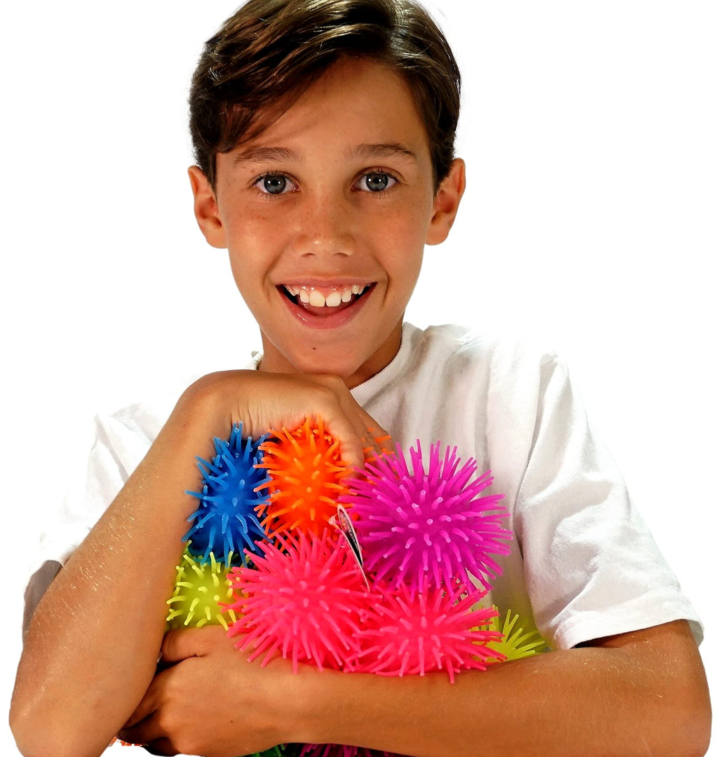 JA-RU Googly Puffer Ball 2-Pack – Stretchy Sensory Fidget Toy with Rubber Spikes and Finger Loop