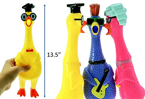 JA-RU Jumbo Squawkin Chik'n Rubber Chicken Toy (13 Inch) - Squeaky Noise Maker for Pranks, Dogs, and Stress Relief, Includes Bouncy Ball