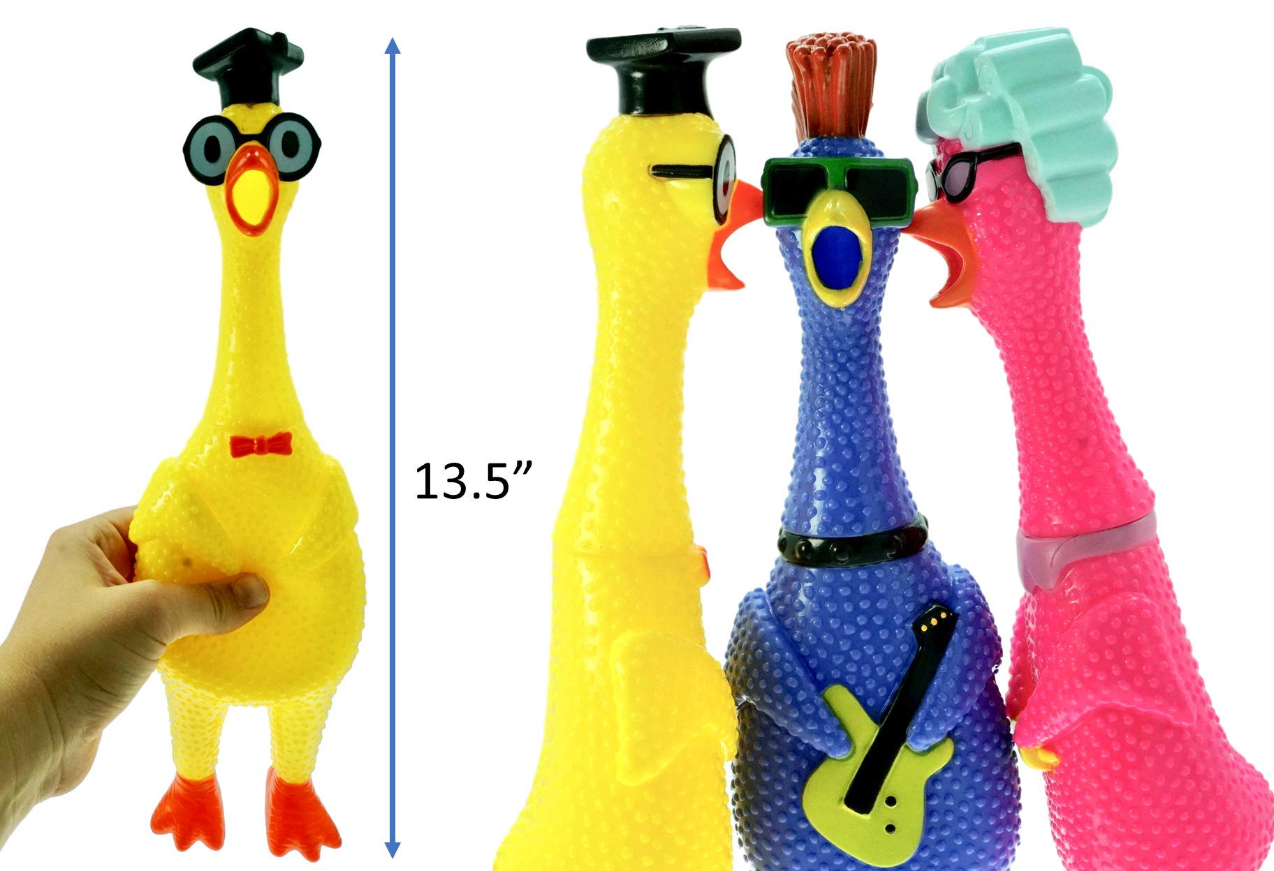 JA-RU Jumbo Squawkin Chik'n Rubber Chicken Toy (13 Inch) - Squeaky Noise Maker for Pranks, Dogs, and Stress Relief, Includes Bouncy Ball