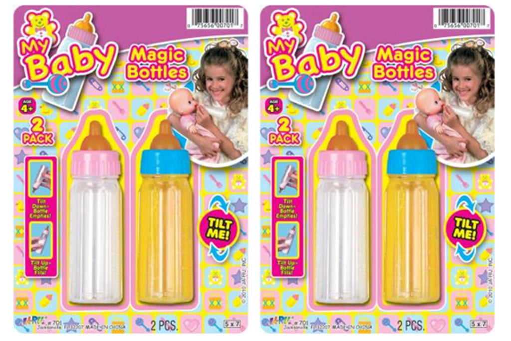 JA-RU Magic Baby Doll Bottles (4 Pack) – Disappearing Milk and Juice Bottles for Pretend Play