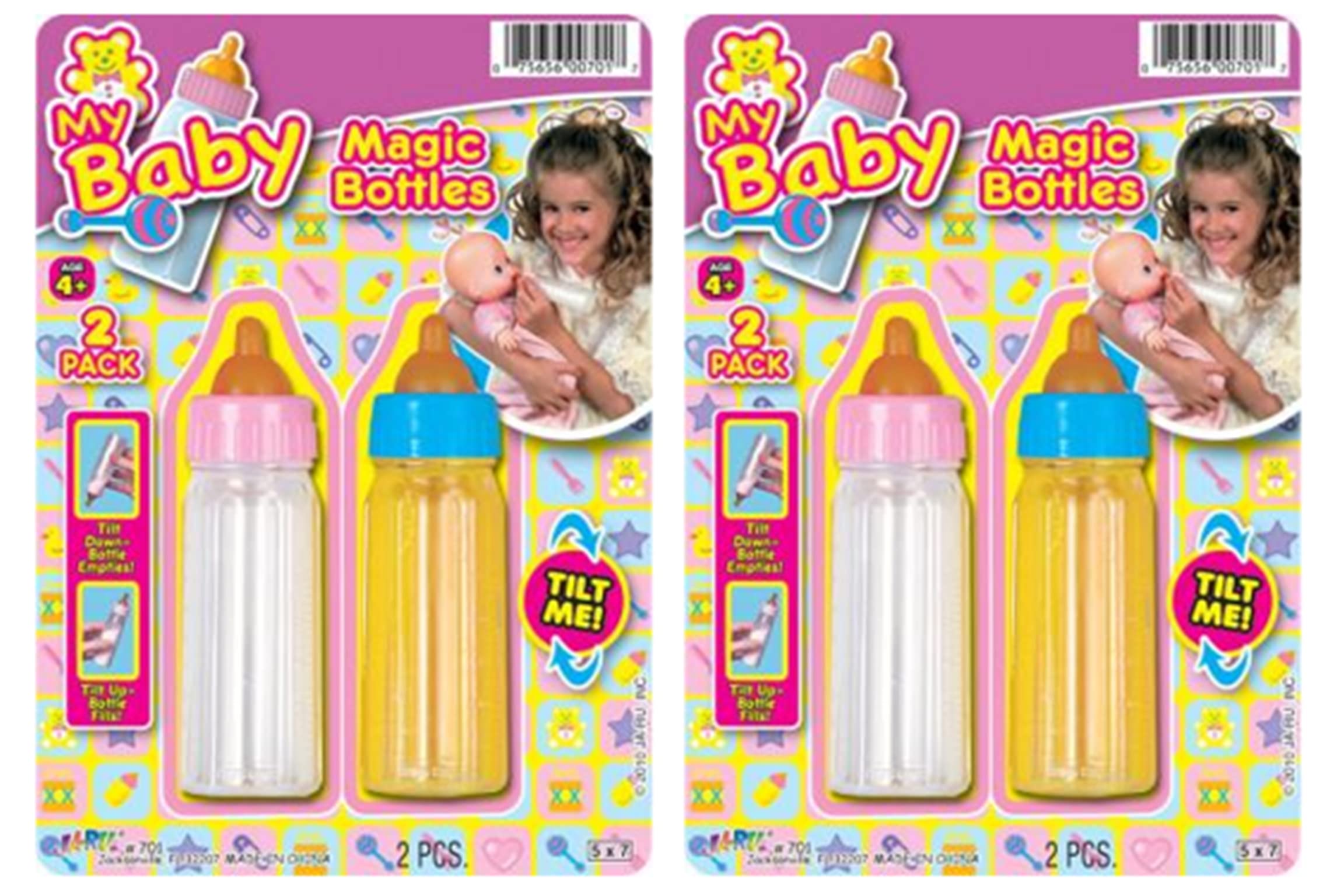 JA-RU Magic Baby Doll Bottles (4 Pack) – Disappearing Milk and Juice Bottles for Pretend Play