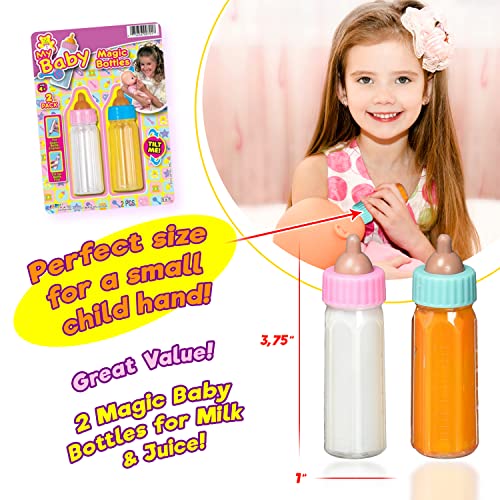 JA-RU Magic Baby Doll Bottles (4 Pack) – Disappearing Milk and Juice Bottles for Pretend Play