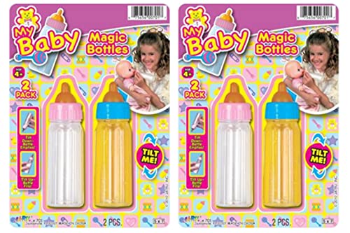 JA-RU Magic Baby Doll Bottles (4 Pack) – Disappearing Milk and Juice Bottles for Pretend Play