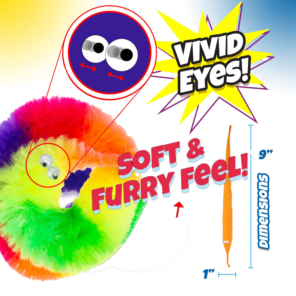 JA-RU Magic Fuzzy Worms on Strings – 4 Pack Fidget Toy for Sensory Play, Party Favors, and Pranks