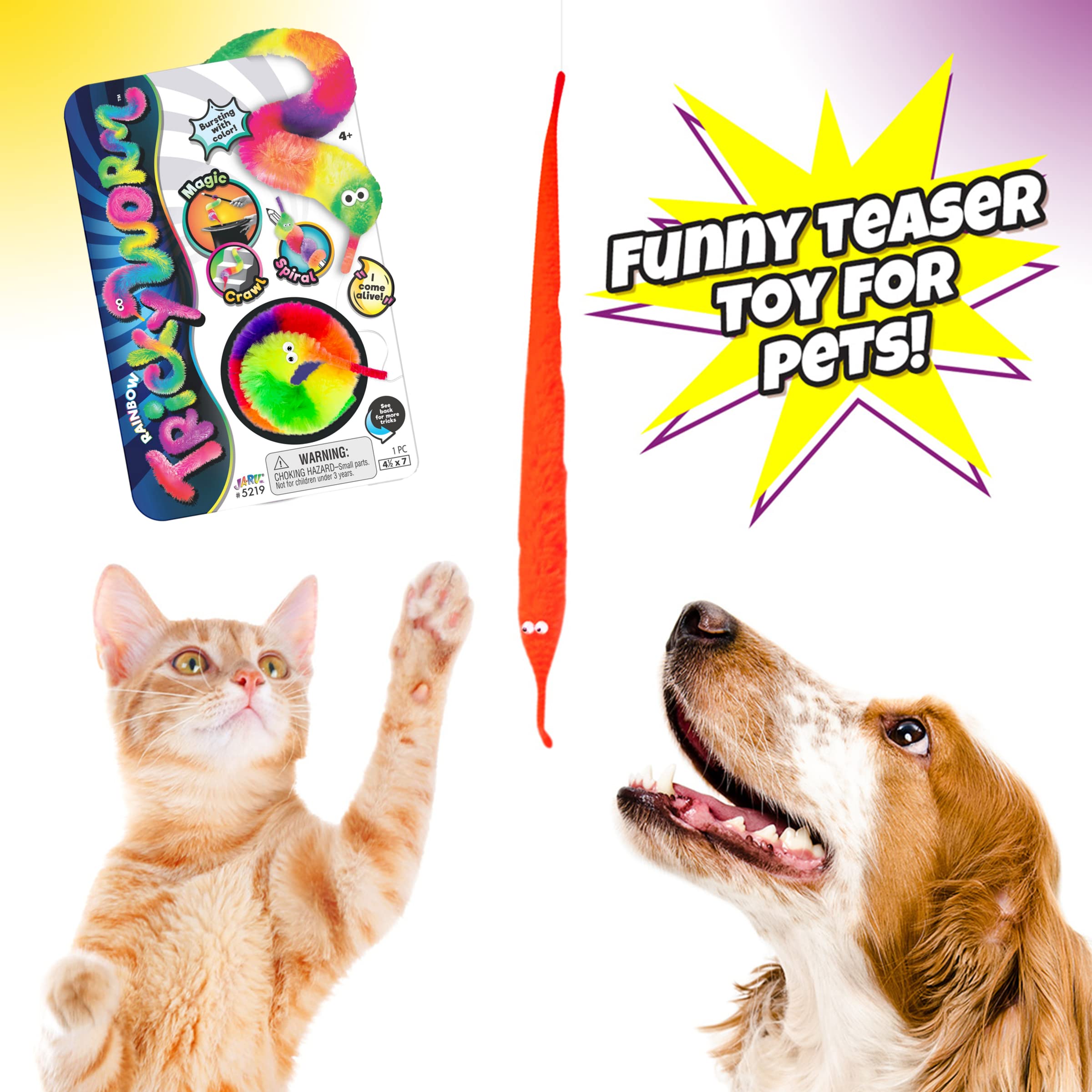 JA-RU Magic Fuzzy Worms on Strings – 4 Pack Fidget Toy for Sensory Play, Party Favors, and Pranks