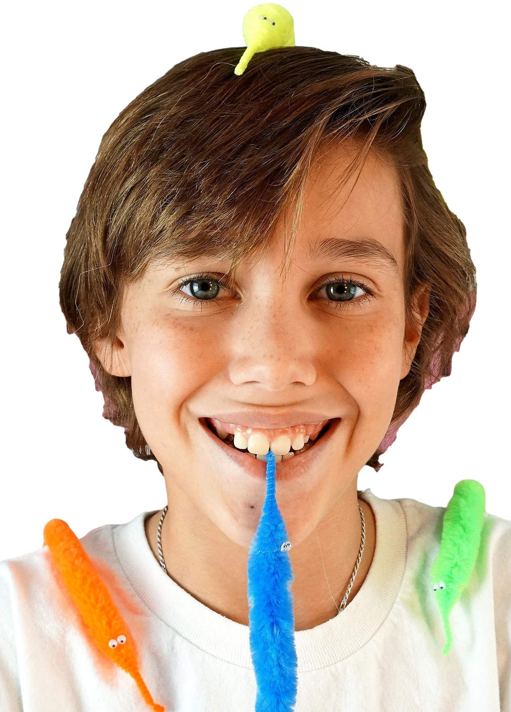 JA-RU Magic Fuzzy Worms on Strings – 4 Pack Fidget Toy for Sensory Play, Party Favors, and Pranks