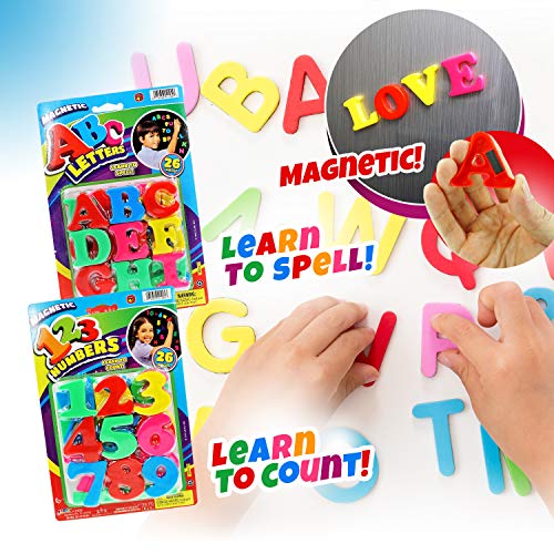 JA-RU Magnetic Letters and Numbers (2 Pack) - 52 Colorful Fridge Magnets for Kids Learning & Classroom