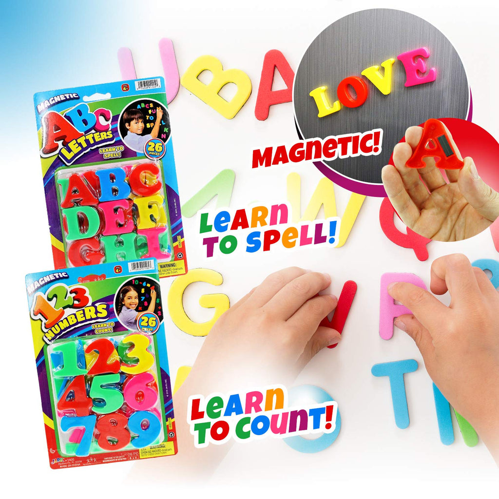 JA-RU Magnetic Letters and Numbers (2 Pack) - 52 Colorful Fridge Magnets for Kids Learning & Classroom