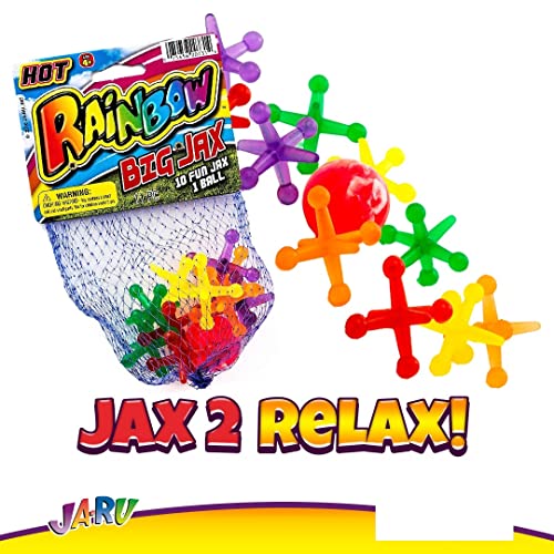 JA-RU Rainbow Jax 3-Pack: Neon Big Plastic Jacks Game with Bounce Ball for Kids & Adults