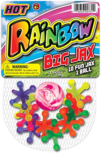 JA-RU Rainbow Jax 3-Pack: Neon Big Plastic Jacks Game with Bounce Ball for Kids & Adults