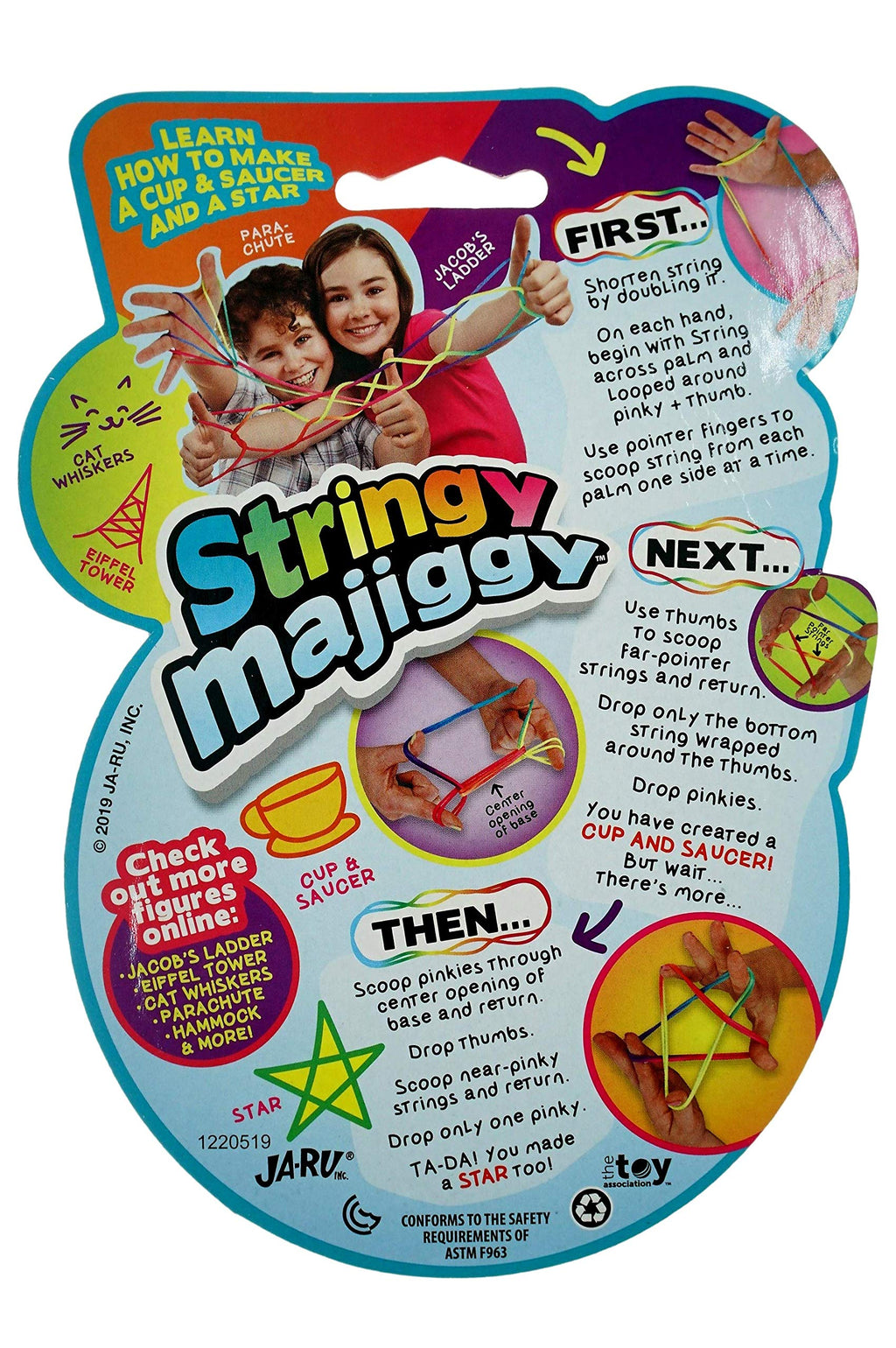 JA-RU Stringy Majiggy Cats Cradle - 6 Pack of 65-Inch Rainbow Neon String Toys with Bouncy Ball