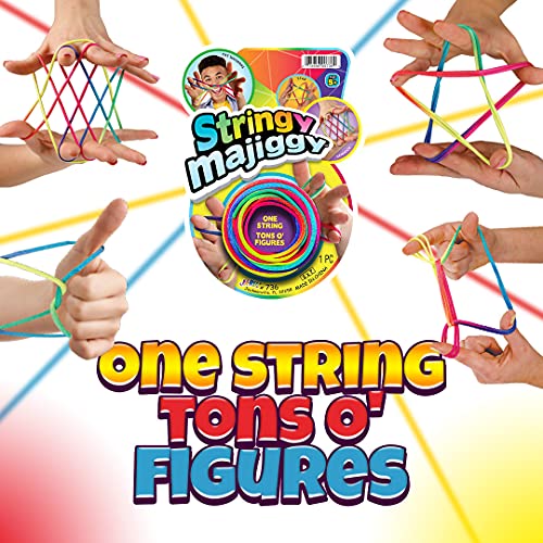 JA-RU Stringy Majiggy Cats Cradle - 6 Pack of 65-Inch Rainbow Neon String Toys with Bouncy Ball