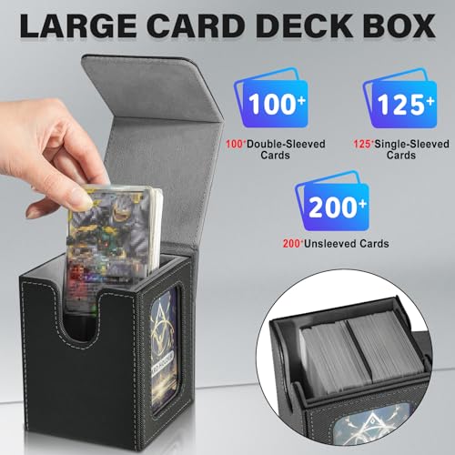 Jaffzora Magnetic Commander Deck Box – Holds 100 Double-Sleeved MTG Cards, Black & Grey