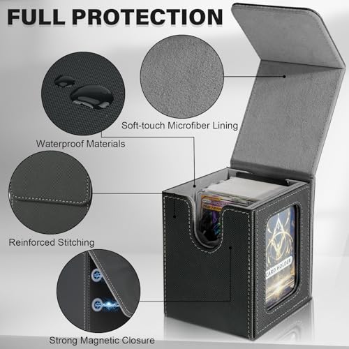 Jaffzora Magnetic Commander Deck Box – Holds 100 Double-Sleeved MTG Cards, Black & Grey