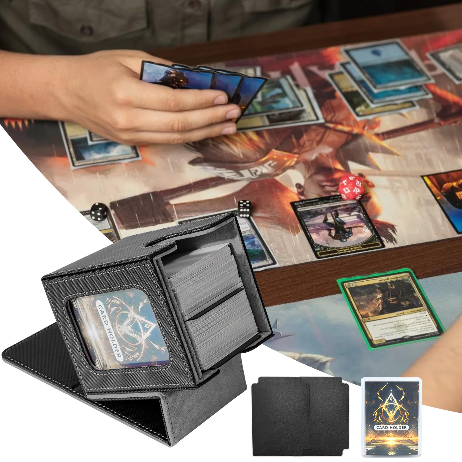 Jaffzora Magnetic Commander Deck Box – Holds 100 Double-Sleeved MTG Cards, Black & Grey