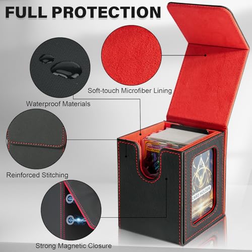 Jaffzora Magnetic Deck Box for MTG Commander – Holds 100 Double-Sleeved Cards, Black & Red