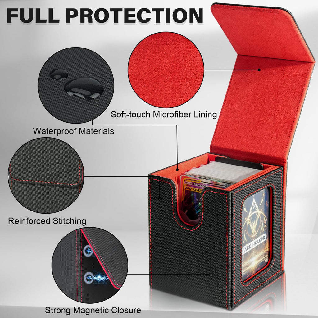 Jaffzora Magnetic Deck Box for MTG Commander – Holds 100 Double-Sleeved Cards, Black & Red