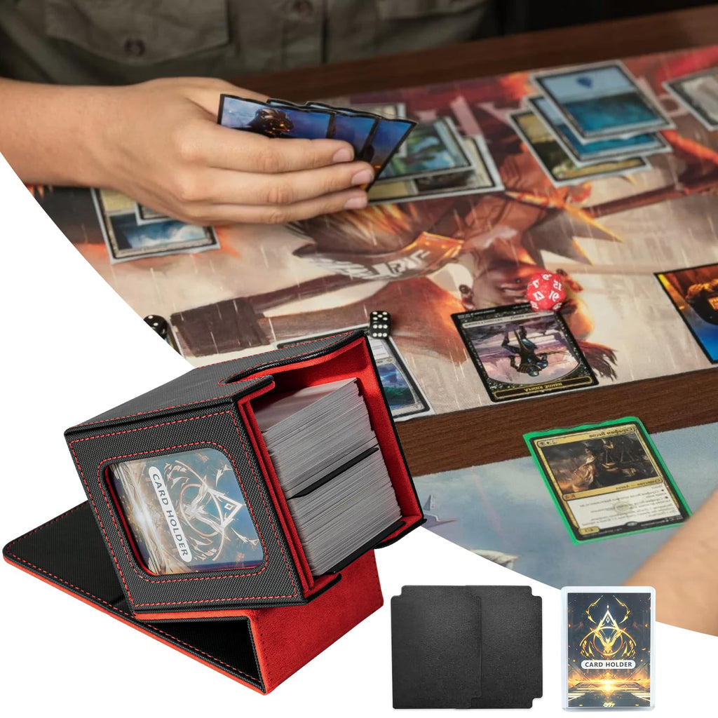 Jaffzora Magnetic Deck Box for MTG Commander – Holds 100 Double-Sleeved Cards, Black & Red