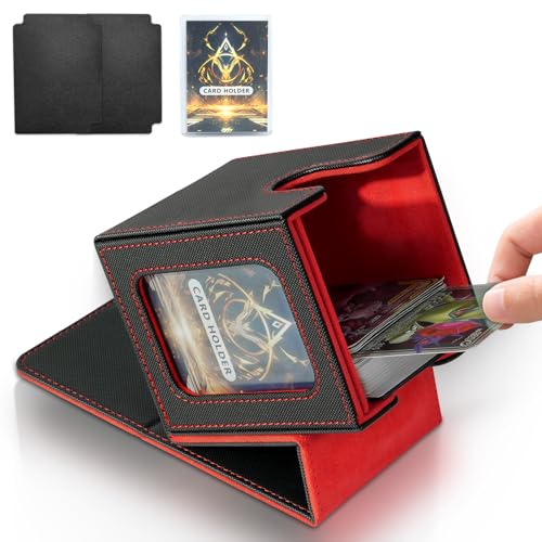 Jaffzora Magnetic Deck Box for MTG Commander – Holds 100 Double-Sleeved Cards, Black & Red