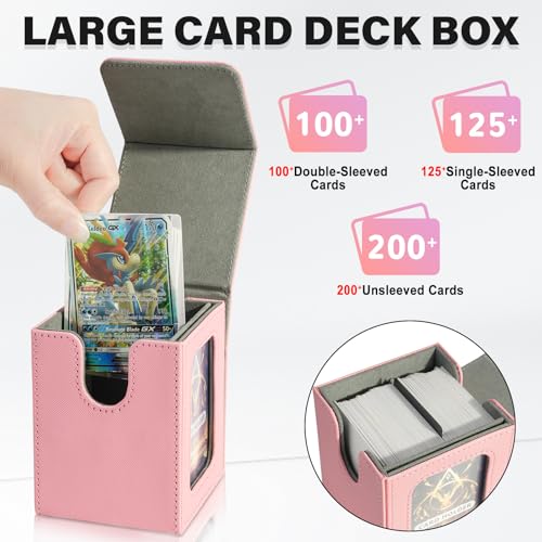 Jaffzora Magnetic Deck Box for MTG Commander – Holds 100 Double-Sleeved Cards, Pink & Gray