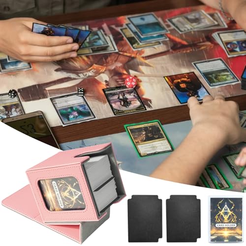 Jaffzora Magnetic Deck Box for MTG Commander – Holds 100 Double-Sleeved Cards, Pink & Gray