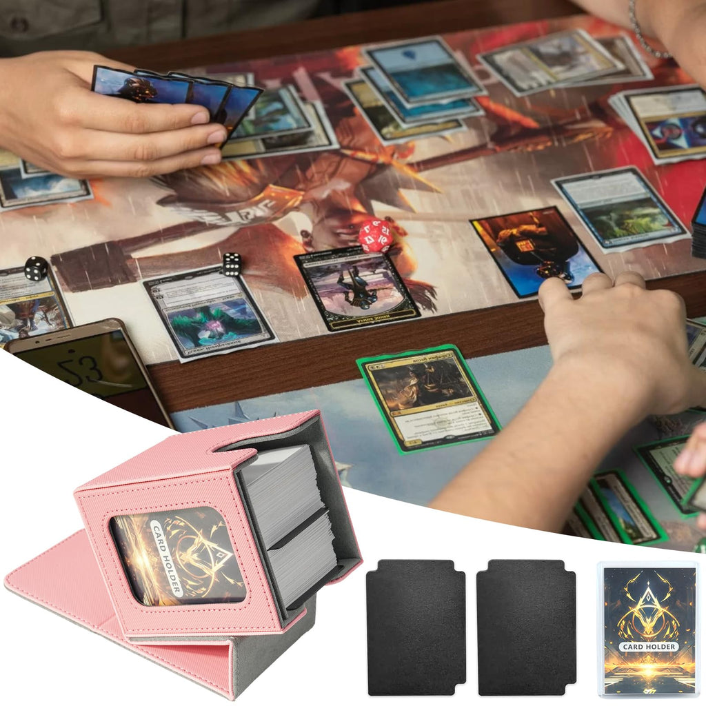 Jaffzora Magnetic Deck Box for MTG Commander – Holds 100 Double-Sleeved Cards, Pink & Gray