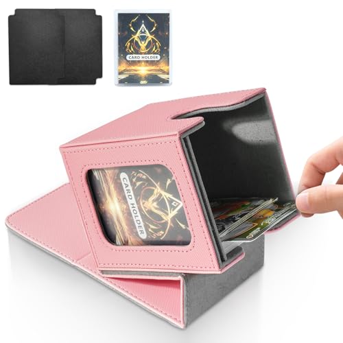 Jaffzora Magnetic Deck Box for MTG Commander – Holds 100 Double-Sleeved Cards, Pink & Gray