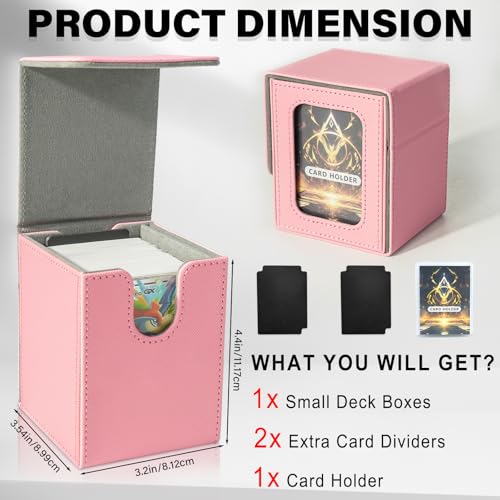 Jaffzora Magnetic Deck Box for MTG Commander – Holds 100 Double-Sleeved Cards, Pink & Gray