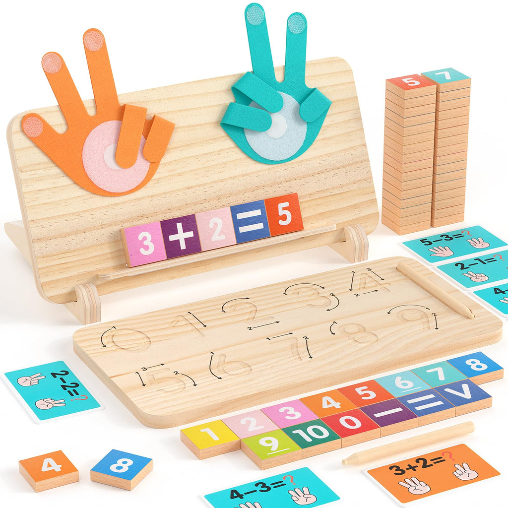 JAiiMen Double-Sided Montessori Math Board – Finger Counting & Number Tracing Toy for Toddlers 2-5