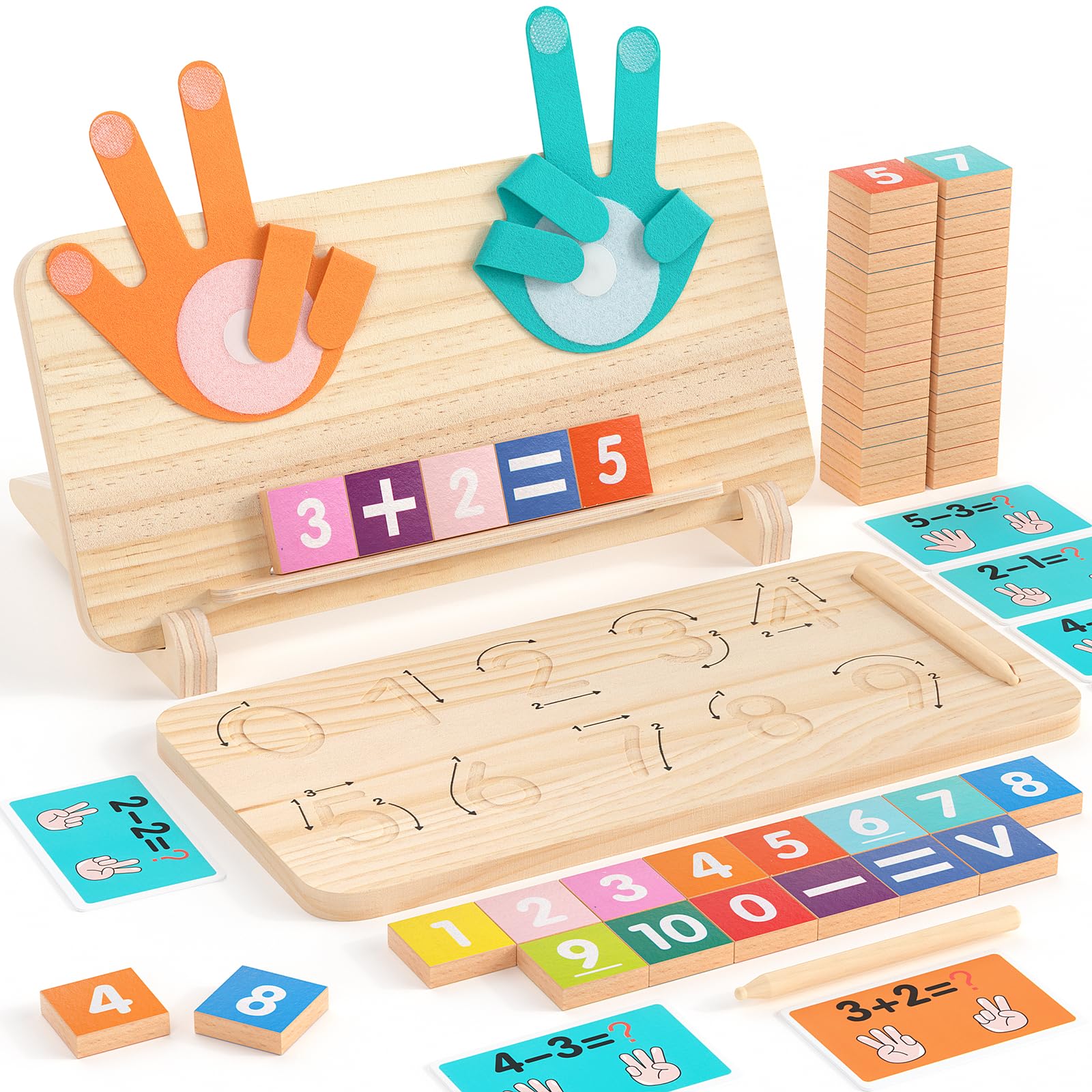 JAiiMen Double-Sided Montessori Math Board – Finger Counting & Number Tracing Toy for Toddlers 2-5