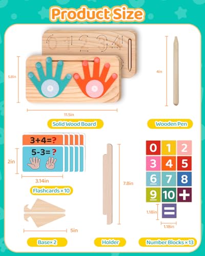 JAiiMen Double-Sided Montessori Math Board – Finger Counting & Number Tracing Toy for Toddlers 2-5