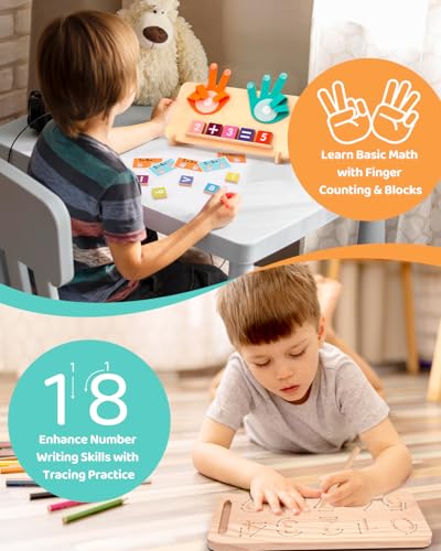 JAiiMen Double-Sided Montessori Math Board – Finger Counting & Number Tracing Toy for Toddlers 2-5