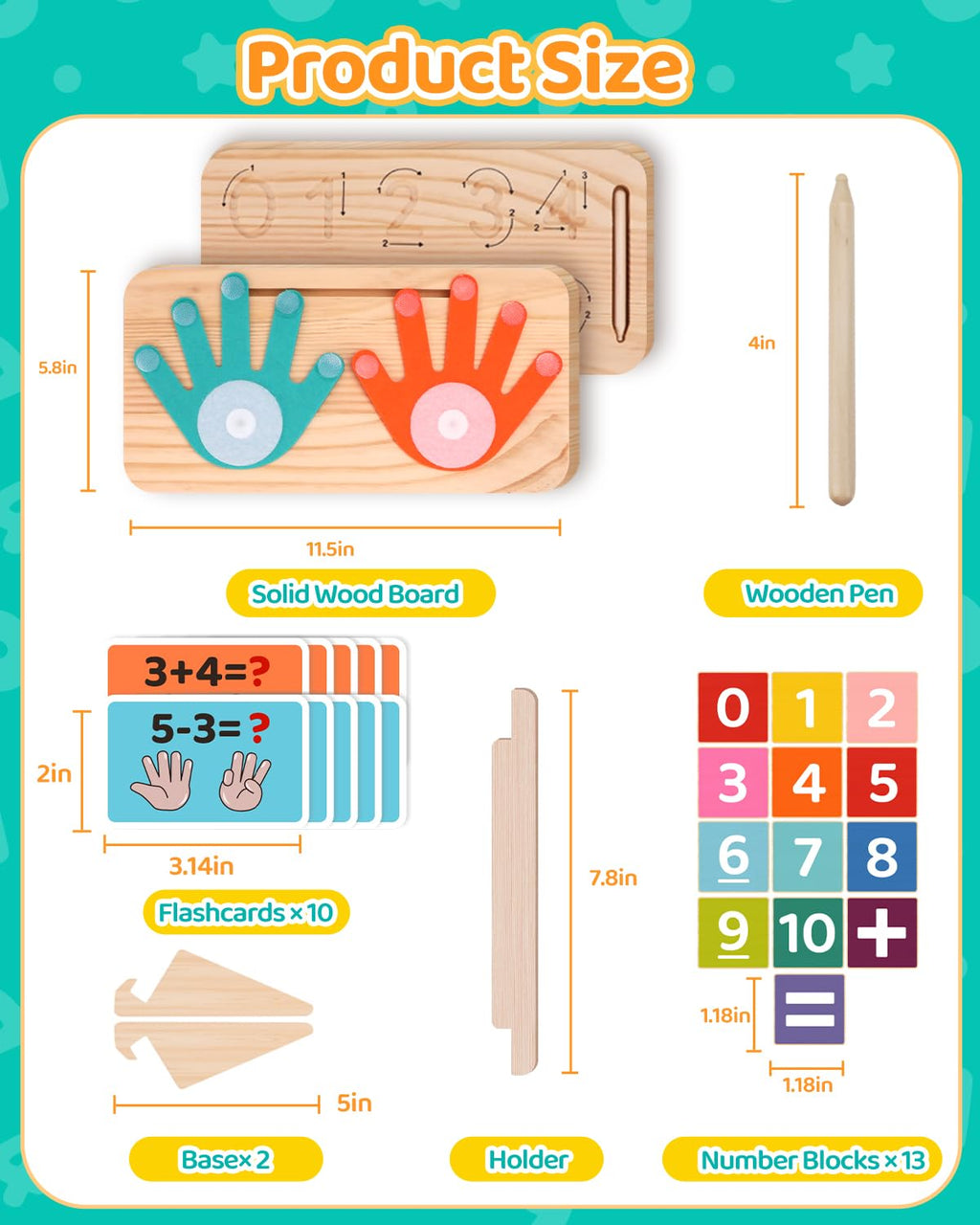 JAiiMen Double-Sided Montessori Math Board – Finger Counting & Number Tracing Toy for Toddlers 2-5