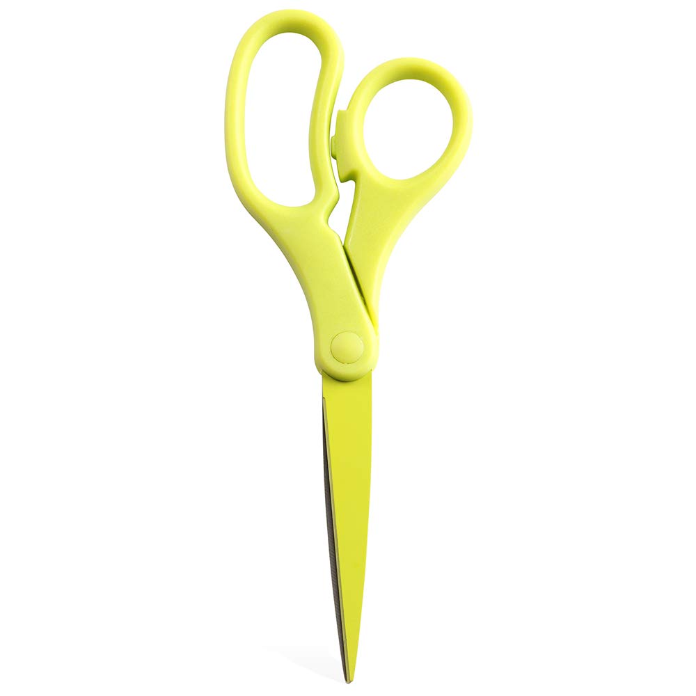 JAM Paper 8-Inch Multi-Purpose Precision Scissors – Neon Lime Green, Stainless Steel Blades, Ergonomic Handle