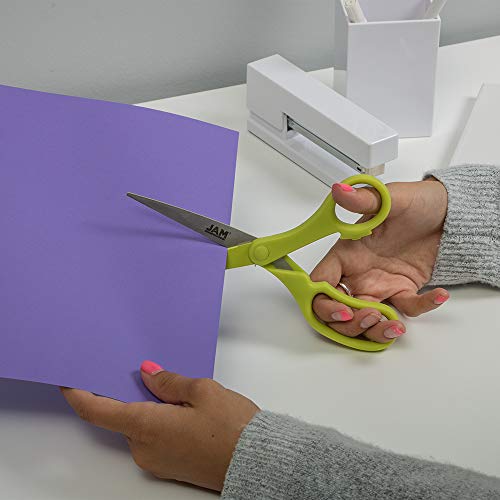 JAM Paper 8-Inch Multi-Purpose Precision Scissors – Neon Lime Green, Stainless Steel Blades, Ergonomic Handle