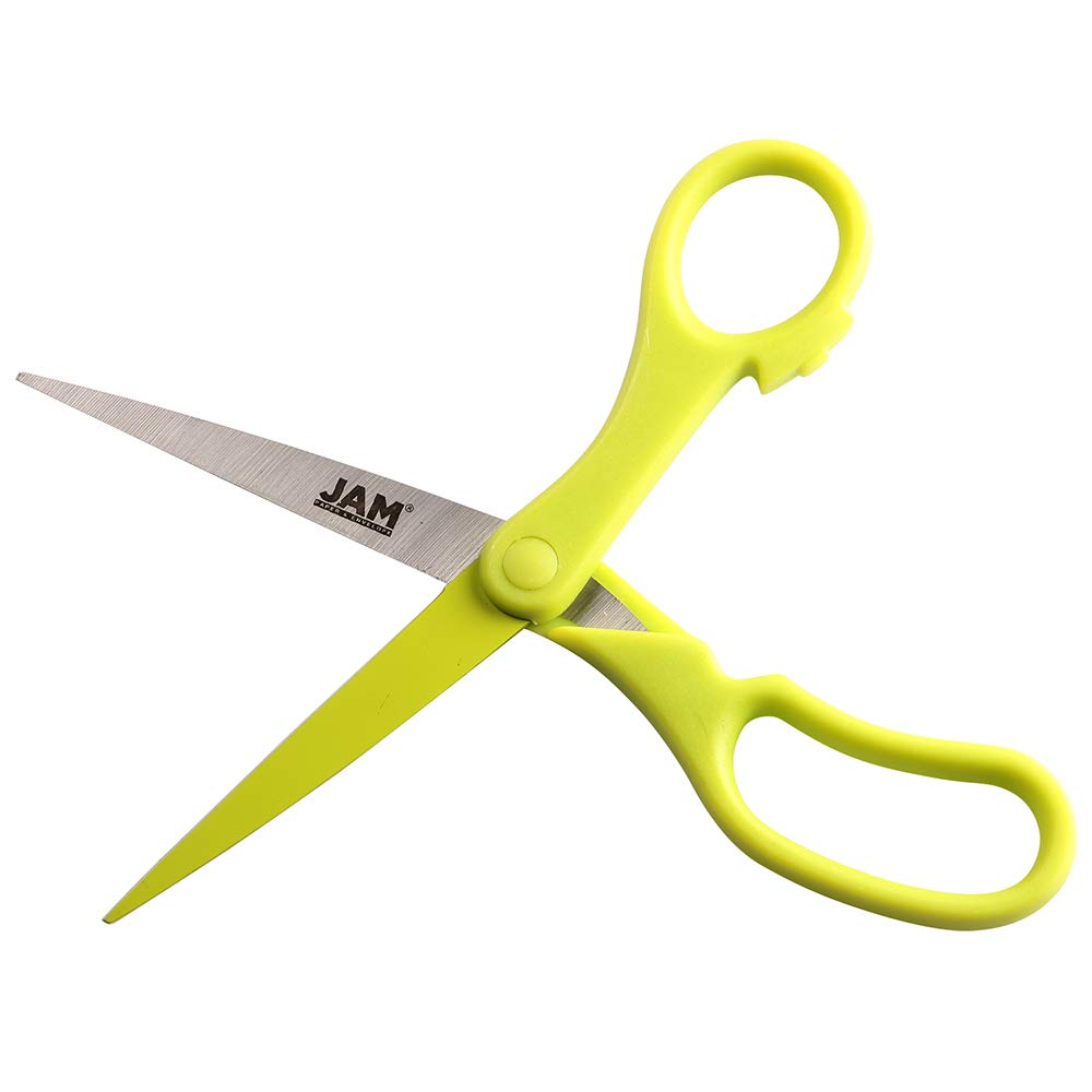 JAM Paper 8-Inch Multi-Purpose Precision Scissors – Neon Lime Green, Stainless Steel Blades, Ergonomic Handle