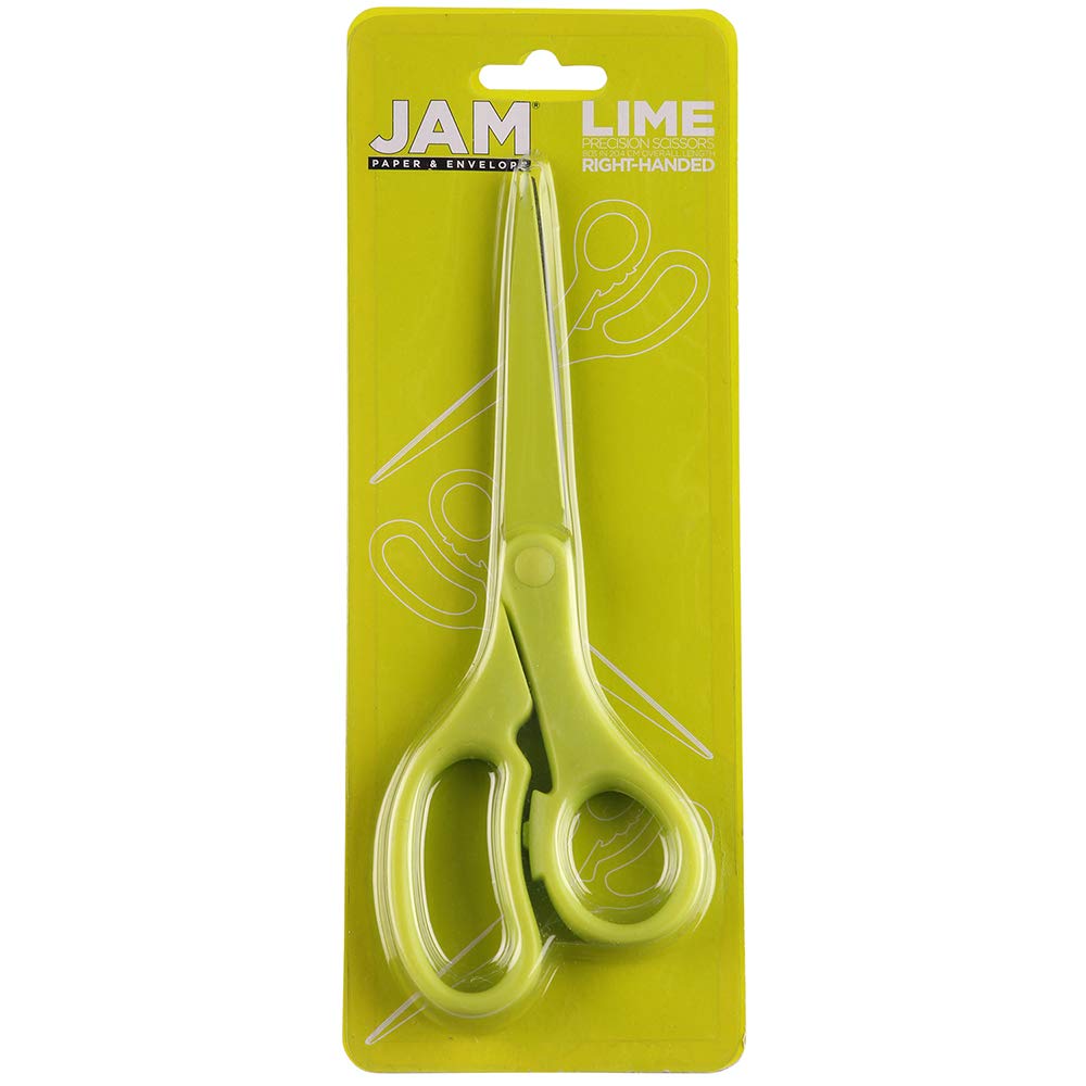JAM Paper 8-Inch Multi-Purpose Precision Scissors – Neon Lime Green, Stainless Steel Blades, Ergonomic Handle