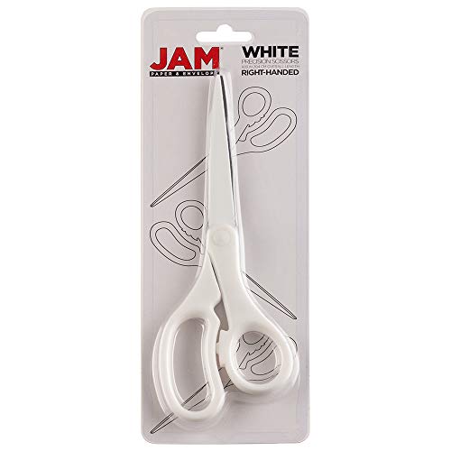 JAM PAPER 8-Inch Precision Scissors, White, Ergonomic Comfort Grip, Stainless Steel Blades – Single Pair