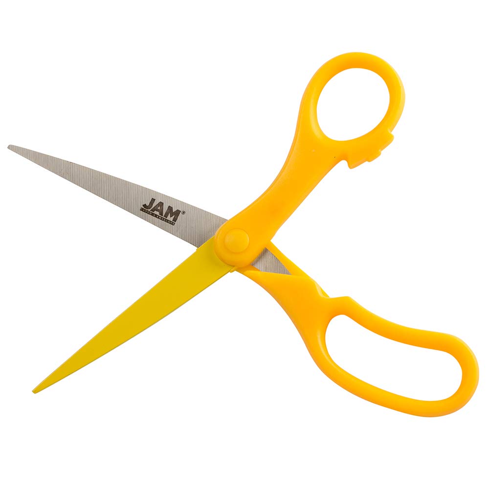 JAM Paper 8-Inch Yellow Precision Scissors with Ergonomic Comfort Grip