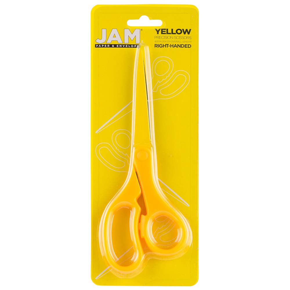 JAM Paper 8-Inch Yellow Precision Scissors with Ergonomic Comfort Grip