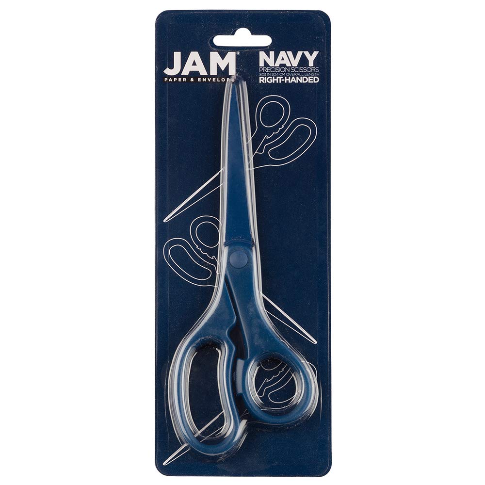 JAM Paper Navy Blue 8-Inch Precision Scissors with Ergonomic Grip