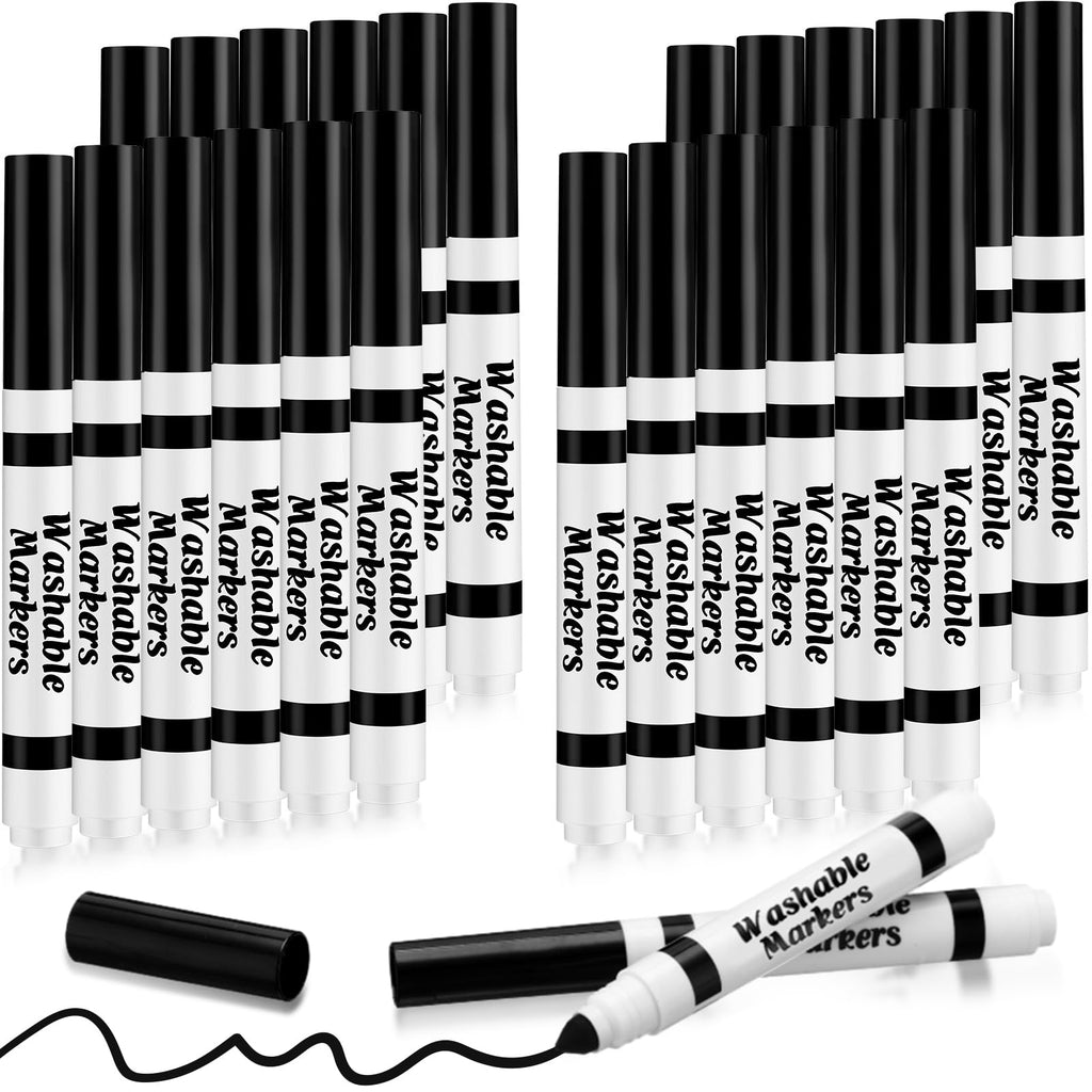 Janlaugh 24-Pack Black Washable Markers, Broad Conical Tip, Non-Toxic, Bulk for Kids Art Projects