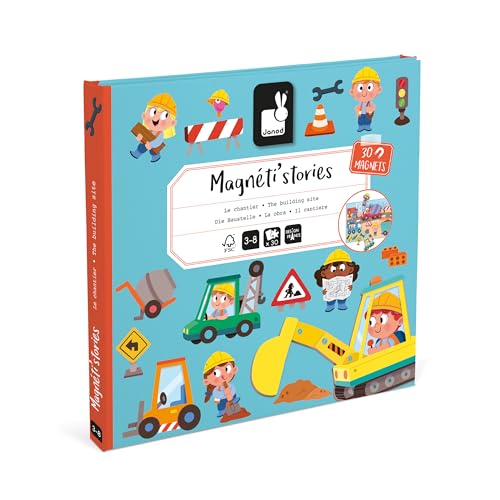 Janod Magneti'stories Construction Site Magnetic Toy Set with 30 Magnets, Ages 3-8
