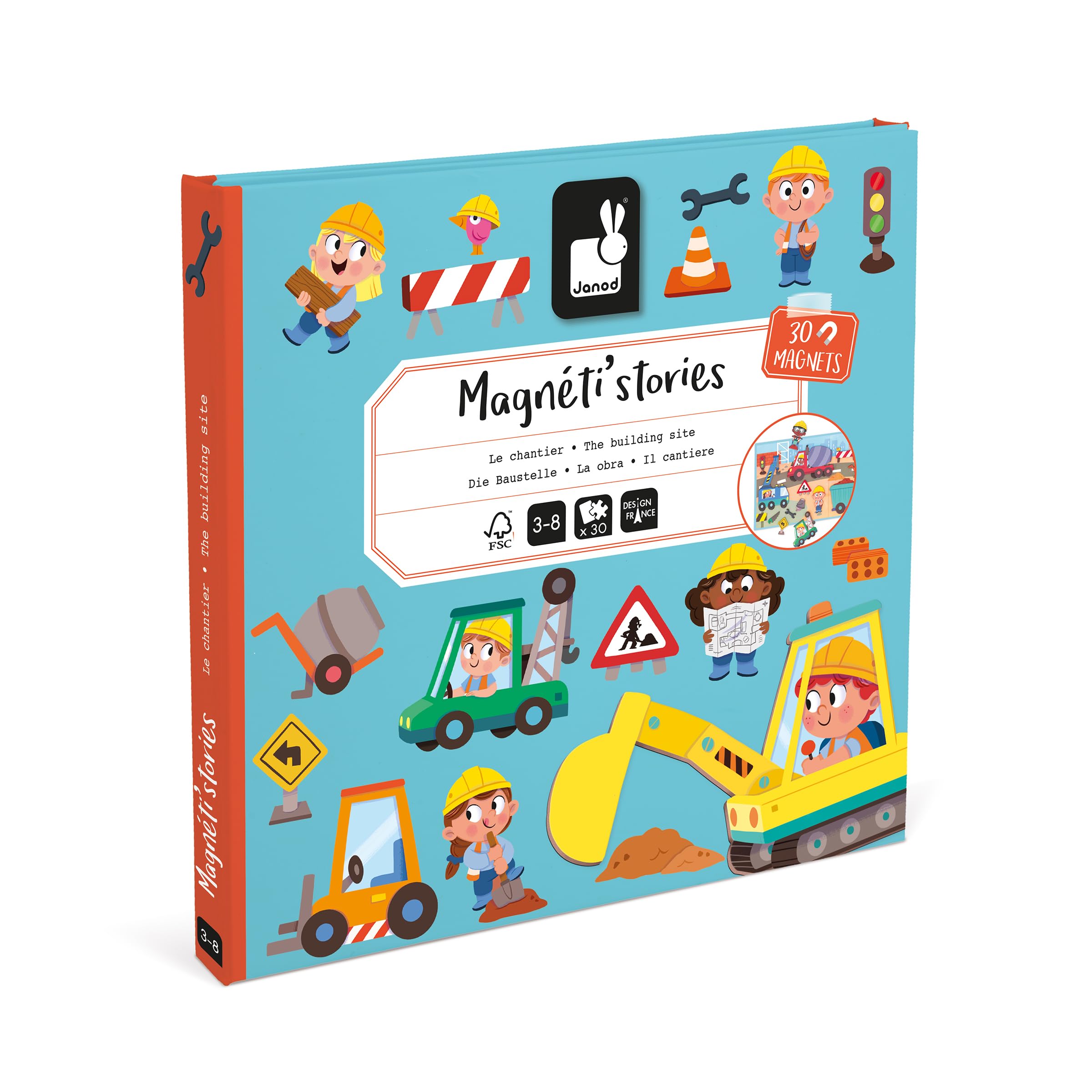 Janod Magneti'stories Construction Site Magnetic Toy Set with 30 Magnets, Ages 3-8
